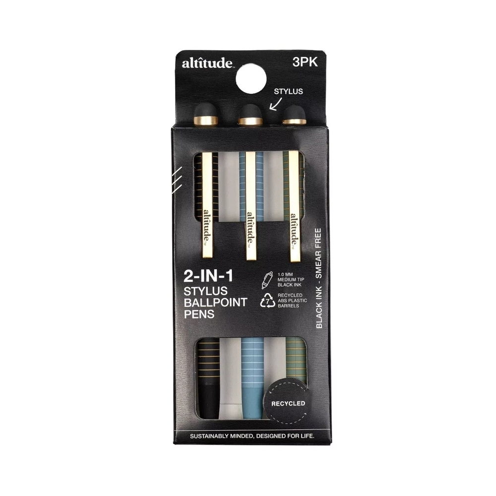 2-in-1 Stylus Ballpoint Pens - 3 Pack
